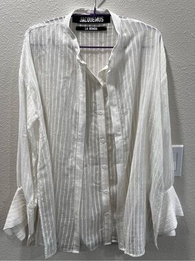JACQUEMUS La Bomba  Minimalist Capsule Sheer Long Sleeve Blouse White Size Small